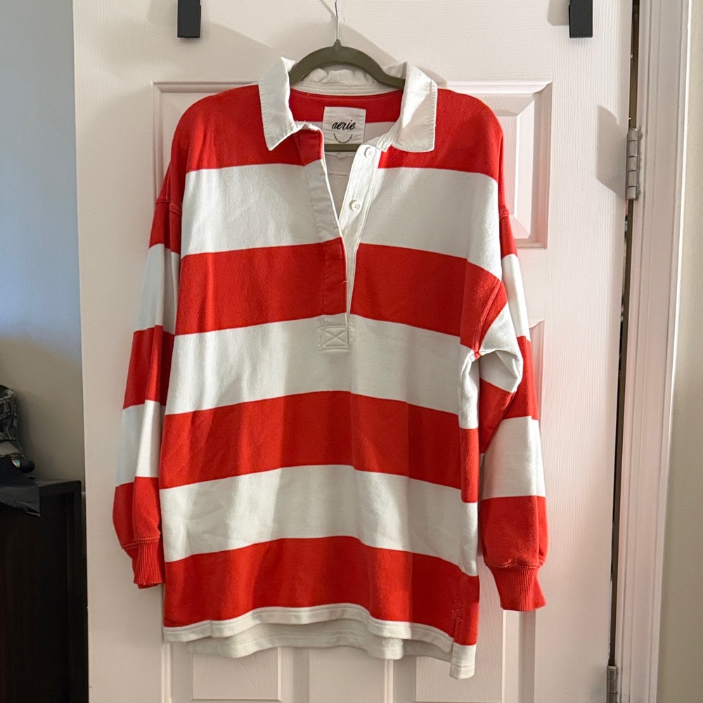 Aerie Bold Red and White Striped Rugby Shirt